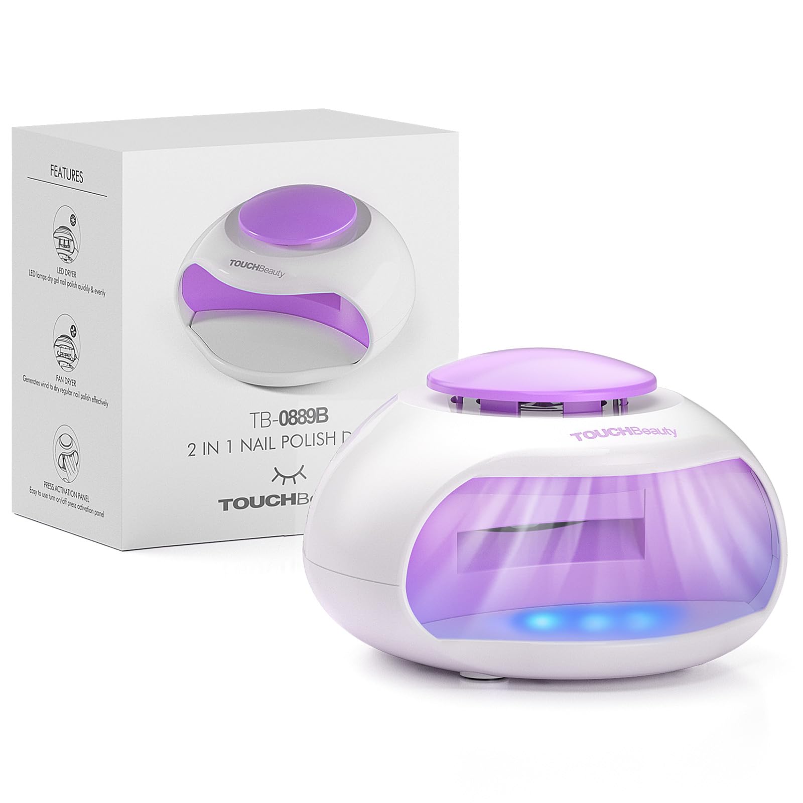 TOUCHBeauty Mini-Sized Nail Dryer with Fan and 3 LED Light for Regular Nail Polish Lamp AG-0889N