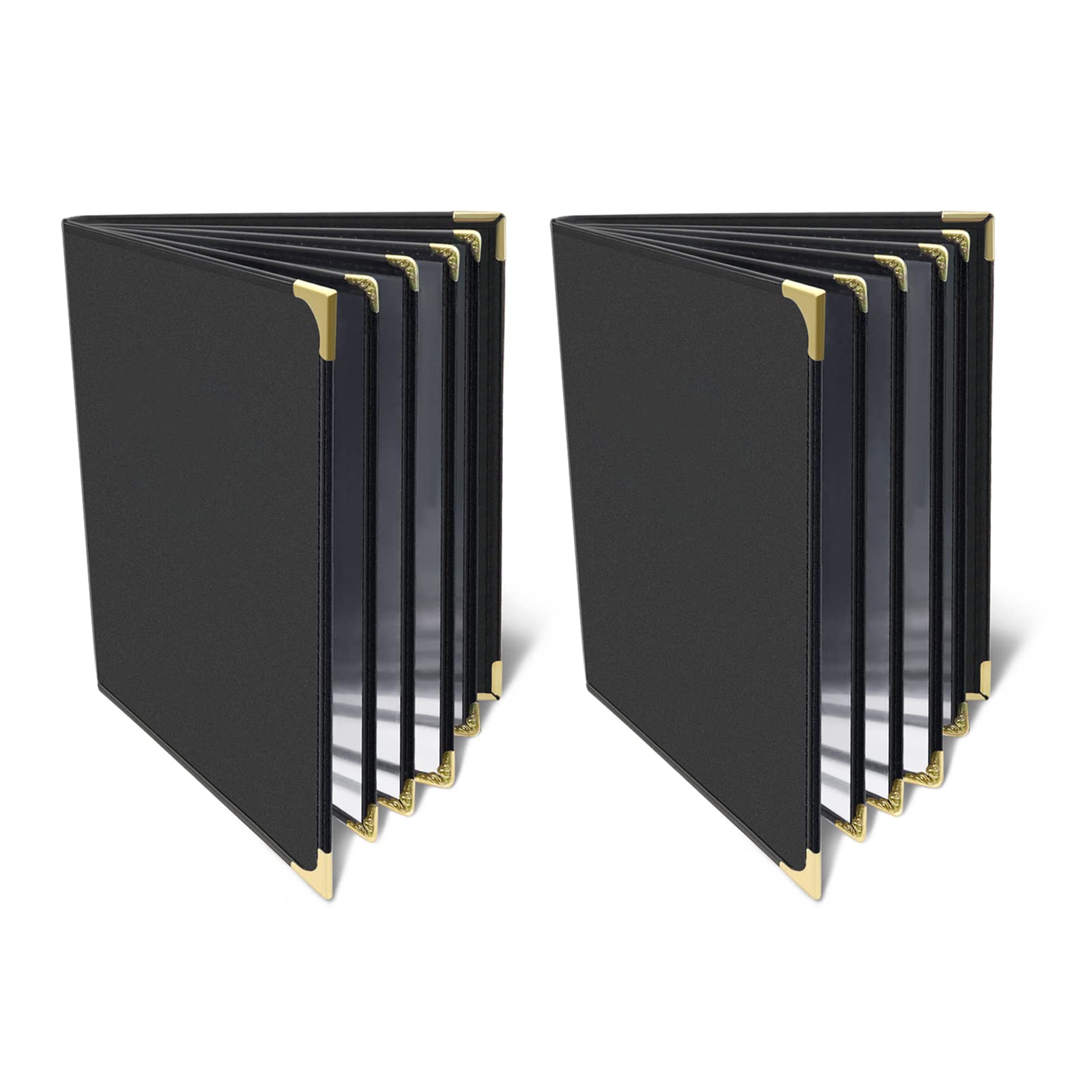 Photo 1 of Menu-Covers 8.5 X 11 Restaurant - 2 Pack Menu Sleeve 4 Page 8 View Premium Faux Leather Transparent Black for Bar Cafe Book Folder