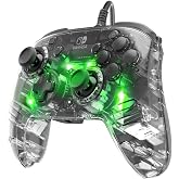 PDP Gaming Afterglow Deluxe+ LED Wired Power Nintendo Switch Pro Controller, Officially Licensed, RGB Hue Color Lights, Clear Body See Through Gamepad, 3.5mm Audio Jack, Dual Vibration Paddle Buttons
