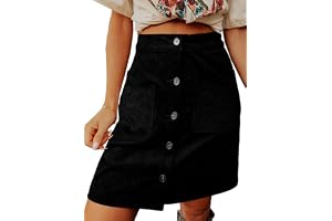 Happy Sailed Womens Corduroy Skirts Fall Winter High Waist Button Down A-line Short Mini Skirt with Pockets