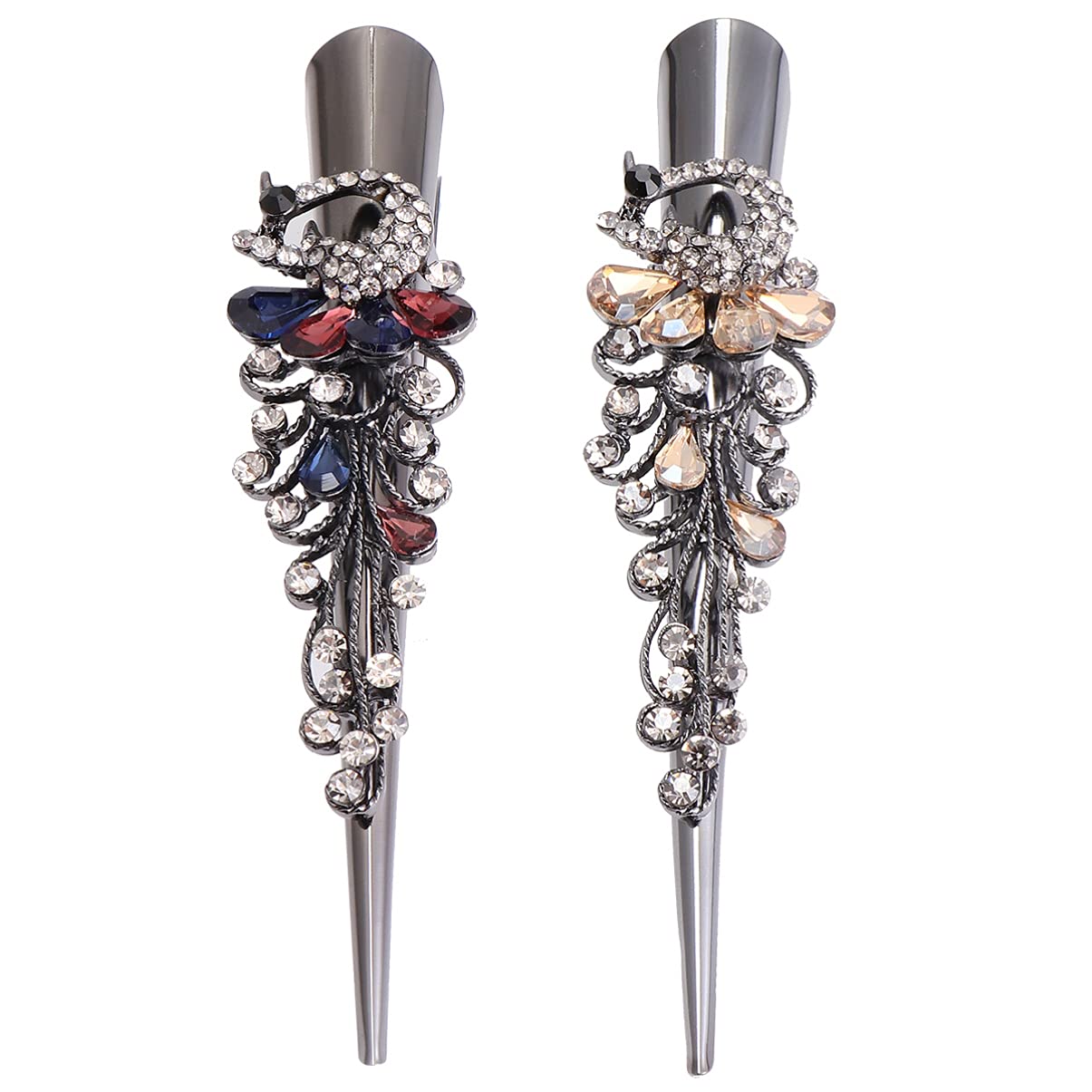Minkissy Metal Duckbill Hair Clips, 2PC Large Vintage Rhinestone Duckbill Alligator Clips Crystal Teeth Hair Barrettes Duckbill Hairpins for Women Girls (Colorful+)