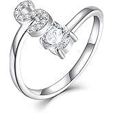 STARCHENIE Adjustable Initial Ring for Women 925 Sterling Silver Letters A-Z 26 Alphabet Rings Size 7