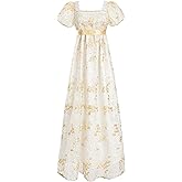 LTAKK Regency Dress Women Regency Costume Empire Waist Dresses Tea Party Victorian Gown Embroidery