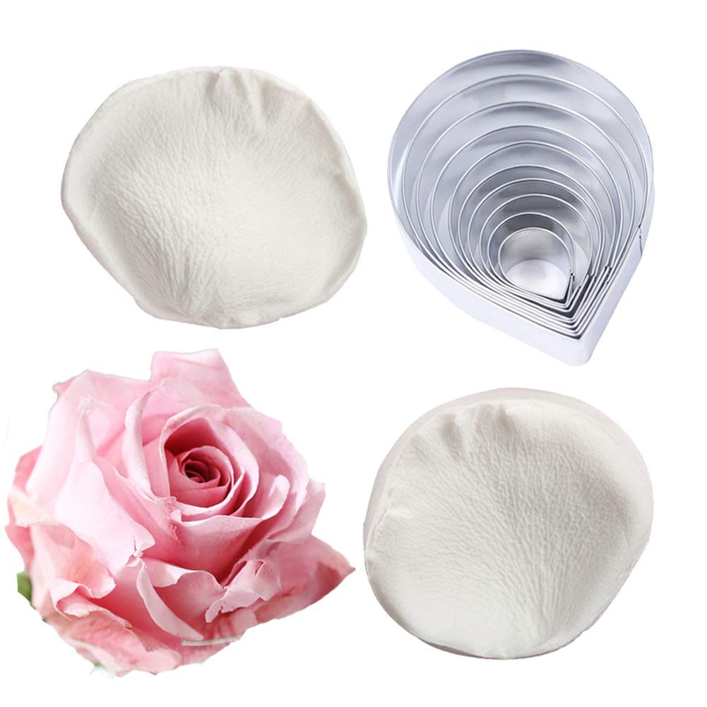 Photo 1 of 10 Pcs Austin Rose Cutter Set and 2 Pcs Rose Petals Shape Silicone Fondant Mold Veining Petal Sugar Flower Making Tool Cake Decorating Gumpaste Flowers Decor Kit