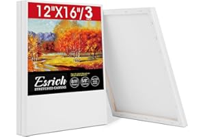 ESRICH Stretched Canvas for Painting 12x16 Inch, 3 Pack Blank Canvas -5/8 in Profile Primed Cotton White Canvases for Painting for Oil & Acrylic Paint