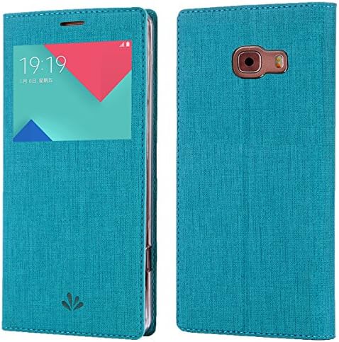 Samsung Galaxy A7(2016)/A710F Case, Premium Leather PU Flip Wallet Case with View Window Stand Kickstand Card Holder Magnetic Closure TPU bumper full cover slim Leather Case for Galaxy A7(2016)(Blue)