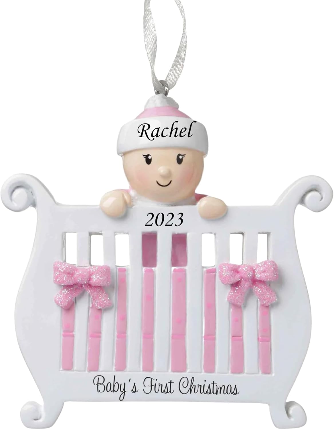 Ornaments - 2023 Personalized Ornament Baby's First Christmas Baby Girl in Crib Christmas Tree Ornament Artisanal Customized Decoration Baby Ornaments-Free Personalization