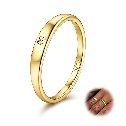 FIASASO 14K Gold Filled Initial Ring for Women Teen Dainty Gold