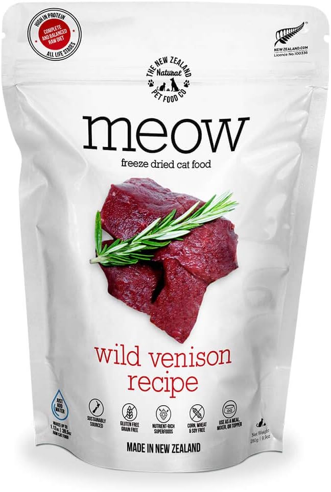 The New Zealand Natural Pet Food Co. Meow Wild Venison Freeze Dried Raw Cat Food, Mixer, or Topper - High Protein, Natural, Limited Ingredient Recipe 9 oz, Brown (NZ-MFD280WV)