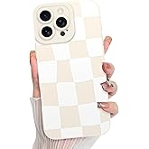 KANGHAR Compatible with iPhone 16 Pro Case, Silicone Checkered Cute Pattern, Camera Protection Soft Slim Phone Cover for Girls Women -White