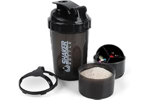 XTKS Shaker Bottle - Protein Shaker Cup with Storage Compartments - Leak-proof Workout Shake Bottles with Mixer for Smooth Mixing-500ML/16oz (PURE BLACK)
