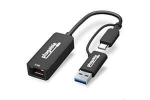 Plugable 2.5G USB-C and USB to Ethernet Adapter – Dual-Connector 2-in-1 USB-C to RJ45 2.5Gbps LAN, Compatible with Thunderbolt 5 & 4, USB4, USB 3.0, Windows, Mac, ChromeOS, iPhone 15 & 16