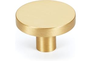 KOPPALIVE 2-Pack Gold Kitchen Cabinet Knobs, Solid Brass Knobs for Dresser Drawer, Round Minimalist Bathroom Cabinet Pulls, Modern Furniture Hardware, Brushed Finish, Diameter 1-3/16 Inch