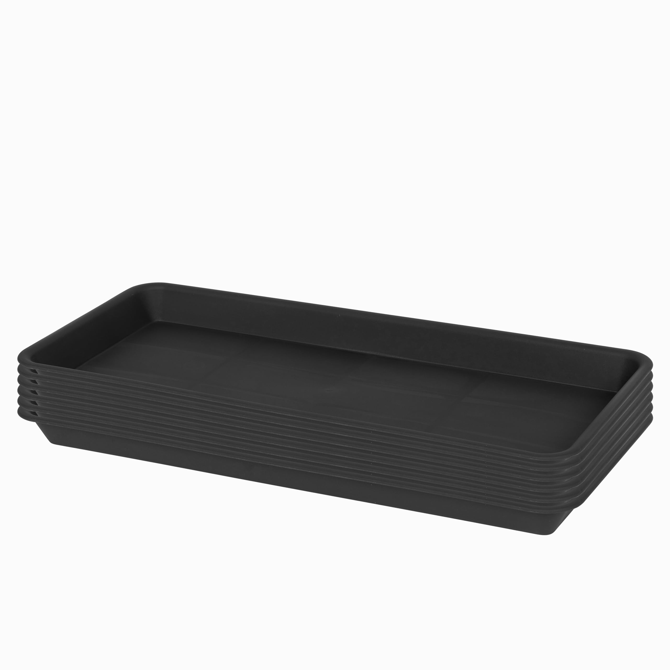Photo 1 of VUWEZ 6 Pack Plastic Plant Trays - Rectangular 14 inch, Indoor/Outdoor Plant Saucers with Drip Protection, Perfect for Windowsill or Planters (6.8 x 14.5'', Black)