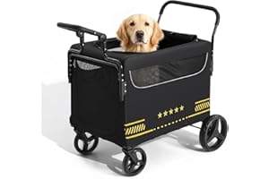 LINCAE All Terrain Pet Stroller for Medium & Large Dogs with Ramp, Foldable Dog Stroller with Brakes, 3 Entrances, Dual Adjustable Handles with Reversible Push, 160lbs Weight Capacity