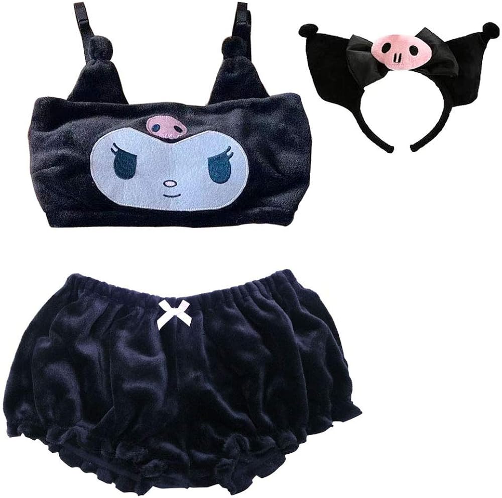 My Melody Kuromi Anime Cosplay Costume Cute Plush Bra Bloomer Suit
