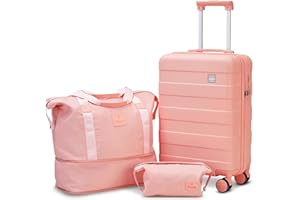 imiomo Carry on Luggage, 20 IN Carry-on Suitcase with Spinner Wheels, Hardside 3PCS Set Lightweight Rolling Travel Luggage with TSA Lock(20"/Pink)