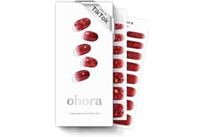 ohora Semi Cured Gel Nail Strips (N Love Affair) - Red, Ombre, Works with Any UV/LED Lamps, Salon-Quality, Long Lasting, Easy to Apply & Remove - Includes 2 Prep Pads, Nail File & Wooden Stick