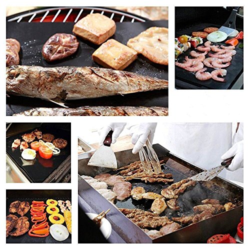 Grill Mat - Set Of 4 Non-Stick BBQ Grilling & Baking Sheet - FDA Approved,Durable,Teflon,Reusable PTFE Coated Cooking Liner - Works on Gas,Charcoal,Electric Barbecue - 16.75''x13''(2 Black+2 Copper)