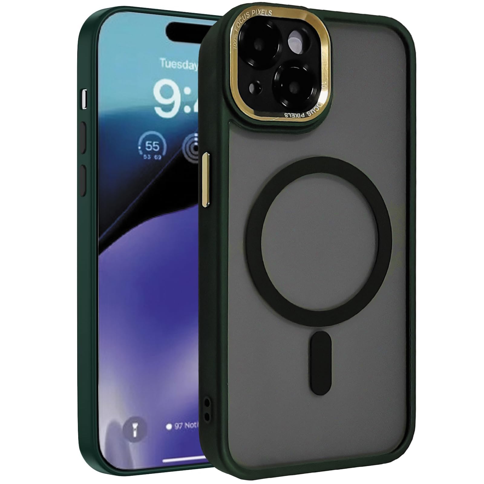 SNZ Magnetic Case for iPhone 15 Mobile Phone Case Compatible with MagSafe, iPhone 15 Case Shockproof Scratch-Resistant Protective Cover Yellowing-Resistant Standard Mobile Phone Cases Green