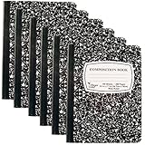 Pack of 6 - Composition Notebooks, 9-3/4" x 7-1/2", Wide Ruled, 100 Sheet (200 Pages), Color: Black Marble, Weekly Class Schedule and Multiplication / Conversion Tables on Covers. (6-Pack, Black)