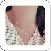 Erimberate Bohemian Bow Choker Necklace Silver Bow Tie Pendant Necklace Small Bow Satellite Chain Necklace Minimalist Bow Station Box Chain Necklace Jewelry for Women Gifts