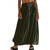 CHARTOU Women Baggy Parachute Skirt Comfy Casual Cotton Y2k Cargo Maxi Long Skirt