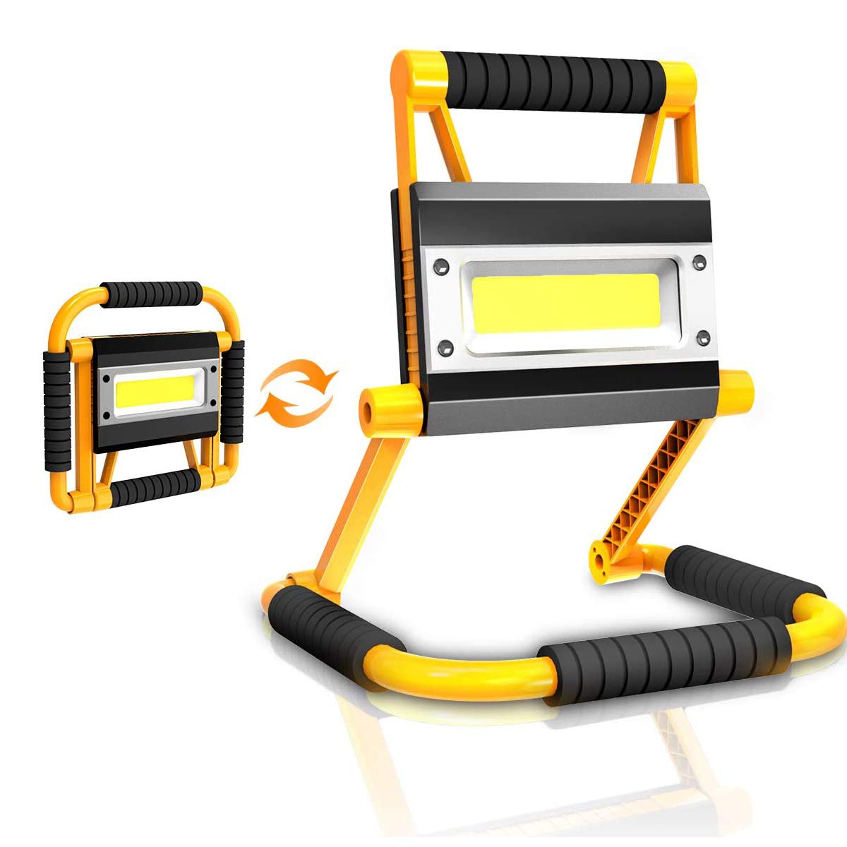 T-SUN 20W Portable Rechargeable Work Light, Super Bright 1500LM Construction Site Spotlight, Waterproof Emergency Folding Floodlight, 360 ° Rotation Suitable for Camping Garden Garage