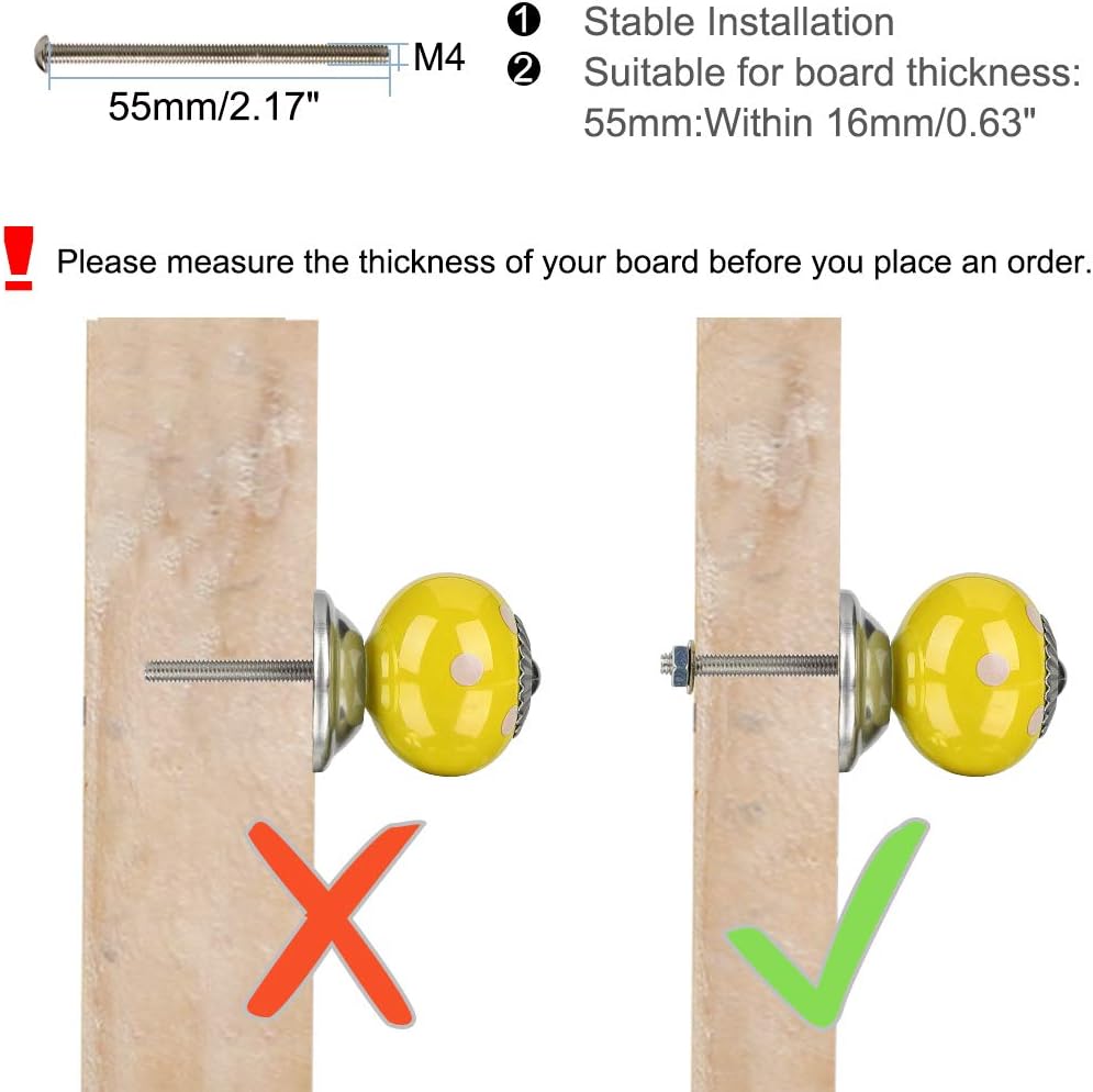 sourcing map 4pcs Ceramic Knobs Drawer Knob Round Pull Handle Home Door Cabinet Cupboard Wardrobe Dresser Replacement Yellow - Image 3