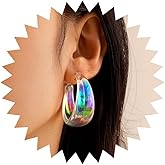 Jugielu Vintage Large Acrylic Hoop Earrings Resin Chunky C Shaped Earrings Acrylic Open Thick Hoop Dangle Earring Clear Resin Geometric Circle Earring Jewelry for Women