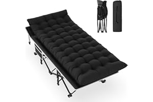Slendor Camping Cot, Folding Camping Cots for Adults, Portable Sleeping Cot with Carry Bag, 1200D Double Layer Oxford, Camp Cot Bed for Guest Travel, Hiking, Support 500lbs, Black
