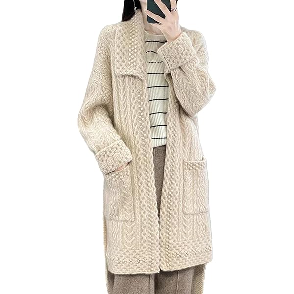 Women Cashmere Sweater Lapel Coat Knitting High-End Trend Long 100