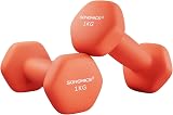 SONGMICS Dumbbells Set of 2 1 kg Hexagon Neoprene Coated Papaya Orange SYL902O01