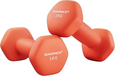 SONGMICS Dumbbells Set of 2 1 kg Hexagon Neoprene Coated Papaya Orange SYL902O01