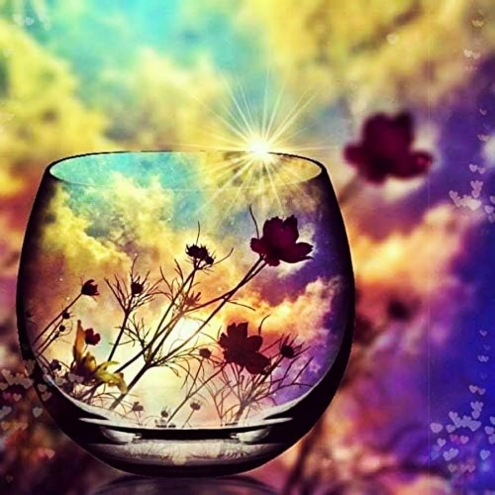 ABEUTY 5D Diamond Painting DIY Full Drill Rhinestones, Flowers Wine Glass, Paint with Diamonds Crystal Diamond Art Kits (Flower)