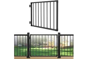 SUNCRAFTS Deck Gate Outoor, 42″ Black Heavy Duty Steel Anti-Rust Fence Door with Adjustable Width (Up to 48"), Easy Installation Metal Gate for Residential, Yard, Patio, with Hinges and Latch