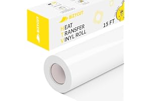 White HTV Heat Transfer Vinyl - Eizycut 12" x 15FT Easy to Cut & Weed White Iron on Vinyl Roll for T Shirts, Fabrics & DIY Pr
