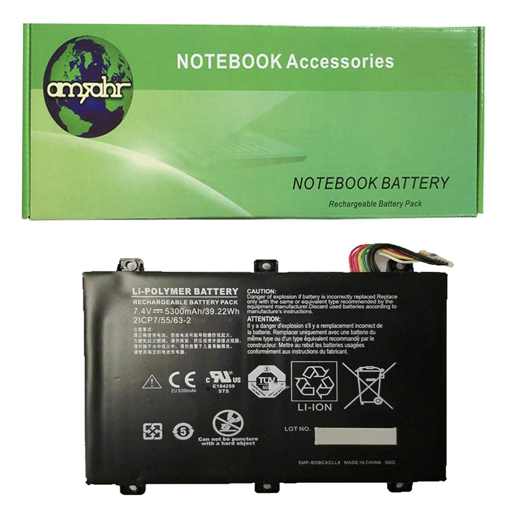 Amsahr Replacement Laptop Battery for Simplo SMP-BOBCACLL4, 2ICP7/55/63-2, ix101b2 tablet, 7.4V, 5300mAh 39.22Wh, 2-cell