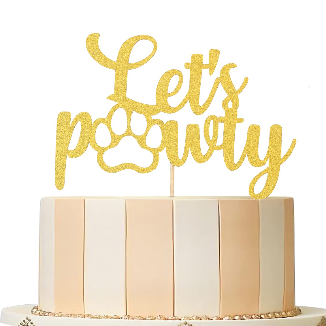LeeLeeAn Gold Let's Pawty Cake Topper - Dog Birthday Cake Decoration, 1pc, Gold Glitter