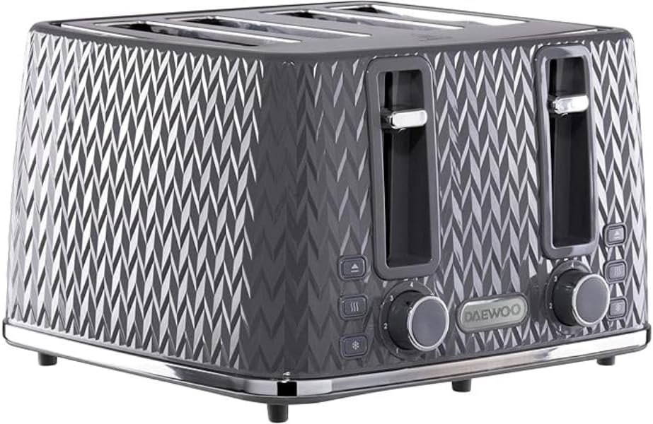 Daewoo Argyle 4-Slice Toaster Defrost Reheat Browning Control Grey