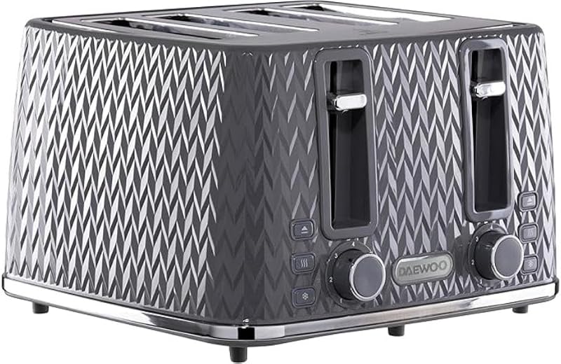 Daewoo Argyle 4-Slice Toaster Defrost Reheat Browning Control Grey