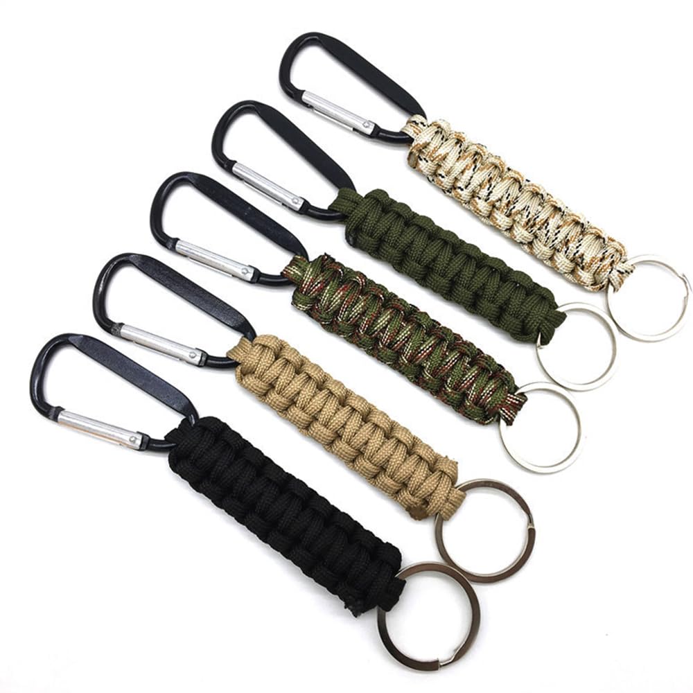 5 Pcs Paracord Keychains with Carabiner Clips, Braided Lanyard Keychain with Locking D Ring Hooks Hangers,Heavy Duty Paracord Lanyard for Keys, Backpack, Tools, for Camping and Hiking (5 Colors)