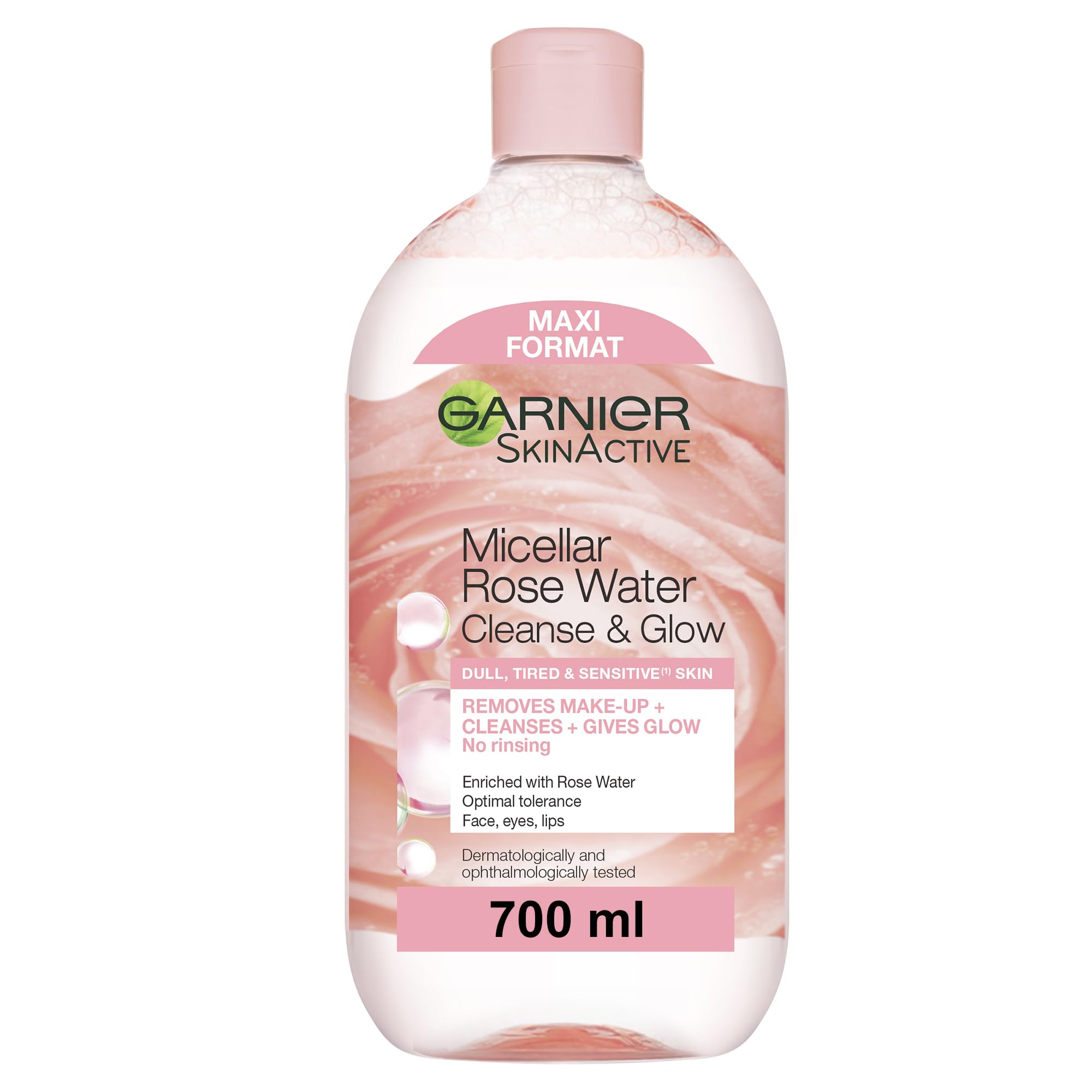 Garnier Micellar Rose Cleansing Water 700ml, Gentle face Cleanser & Makeup Remover, Hypoallergenic. Vegan Formula, Suitable For Dull And Sensitive Skin, Glow Boosting Formula, Dermatologically Tested