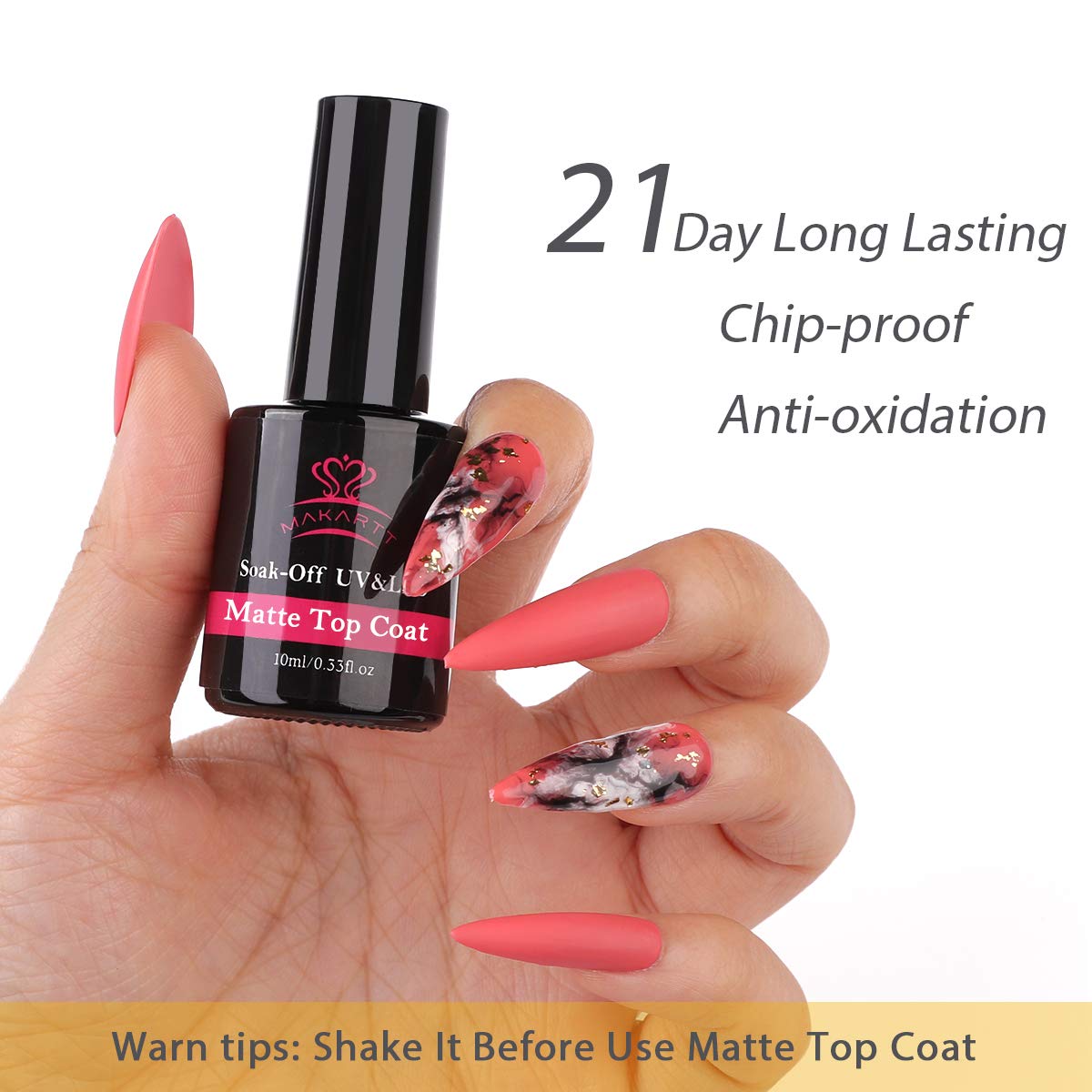 Makartt Matte Top Coat and High Gloss Top Gel Coat Base Coat Set - No Wipe Top Coat, Gel Nail Polish Matte Shine Finish and Long Lasting, Soak Off UV LED Gel, 10ml Each Bottle P-47 : Beauty