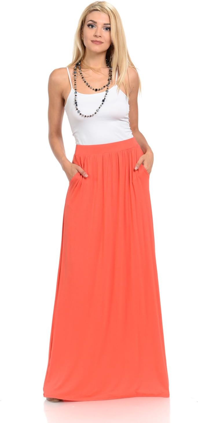 Women's Maxi Skirt with Elastic Waistband and Pockets