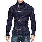 Karlywindow Men's Cable Knitted Oplique Zip Button Front Long Sleeve Cardigan Sweater