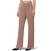 DLOODA Women's Dress Pants Business Casual Stretchy Work Pants High Waisted Pull On Slacks Office Wide Leg Trousers Coffee