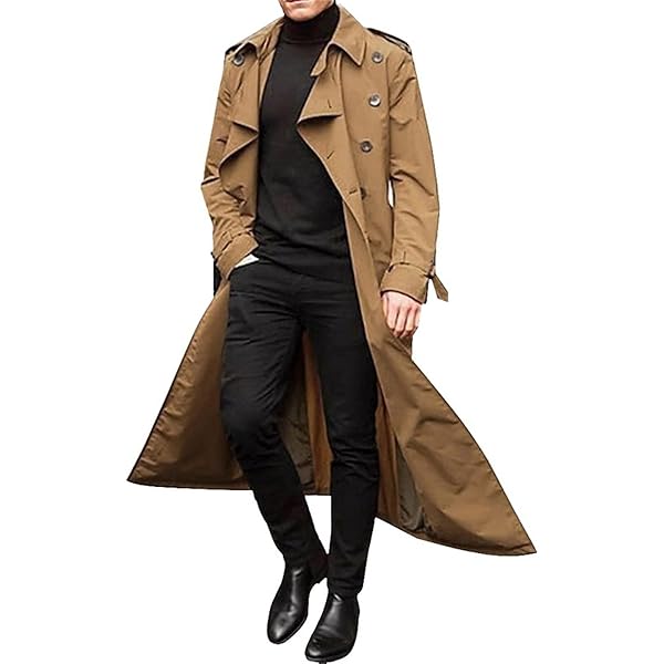 Maiyifu-GJ Men's Mid-Length Trench Coat Slim Fit Double