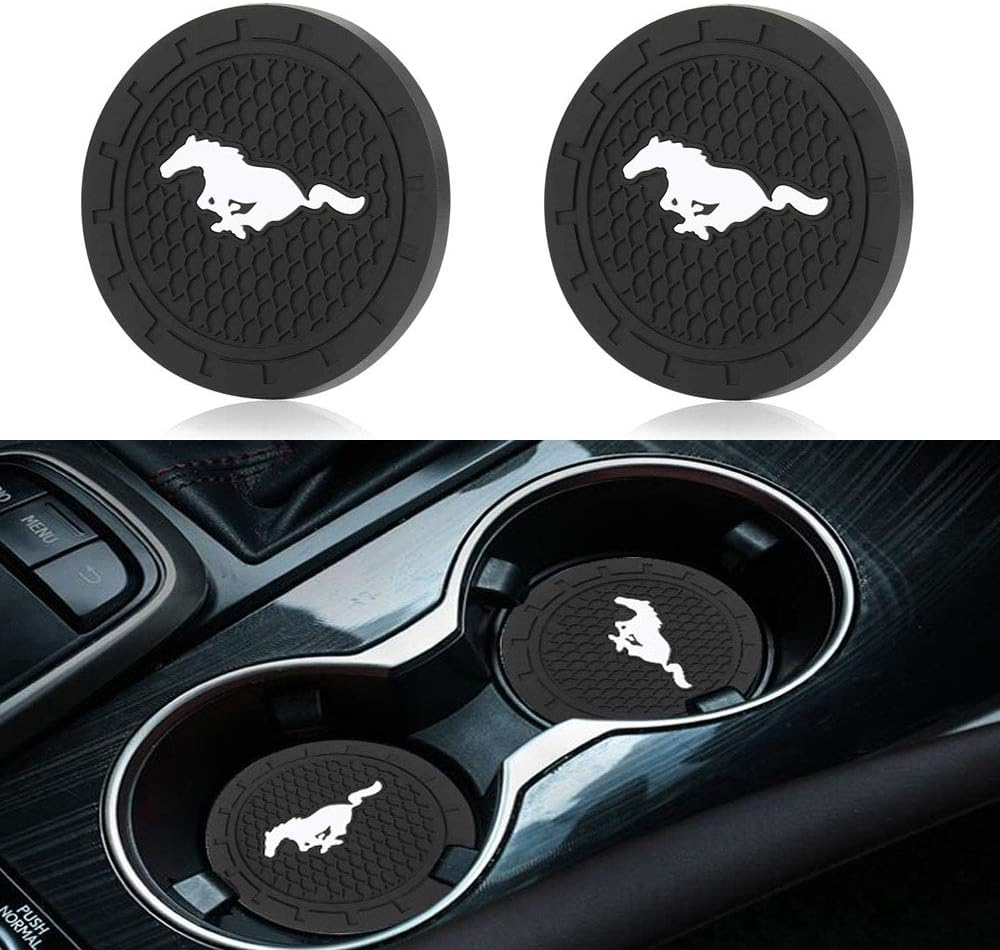 SOONDAR 2PCS 2.75" Car Interior Anti Slip Cup Mat for Ford Mustang