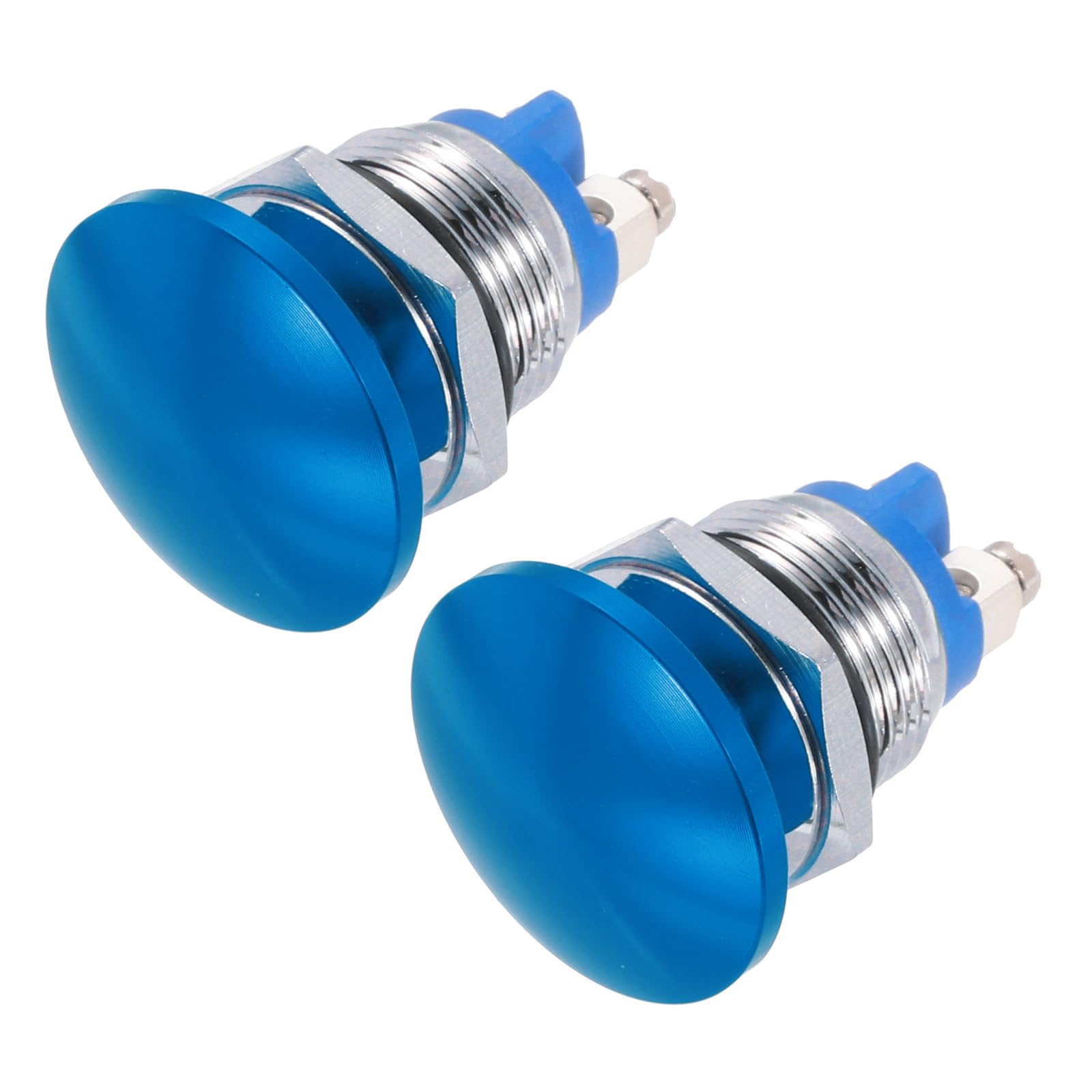 METALLIXITY 2PCS 3A 16MM 5/8" Momentary Round Mushroom Head Push Button Switch 12V 24V 120V 250V AC Blue 1NO Waterproof IP65 SPST Domed 2 Screw Foot Button